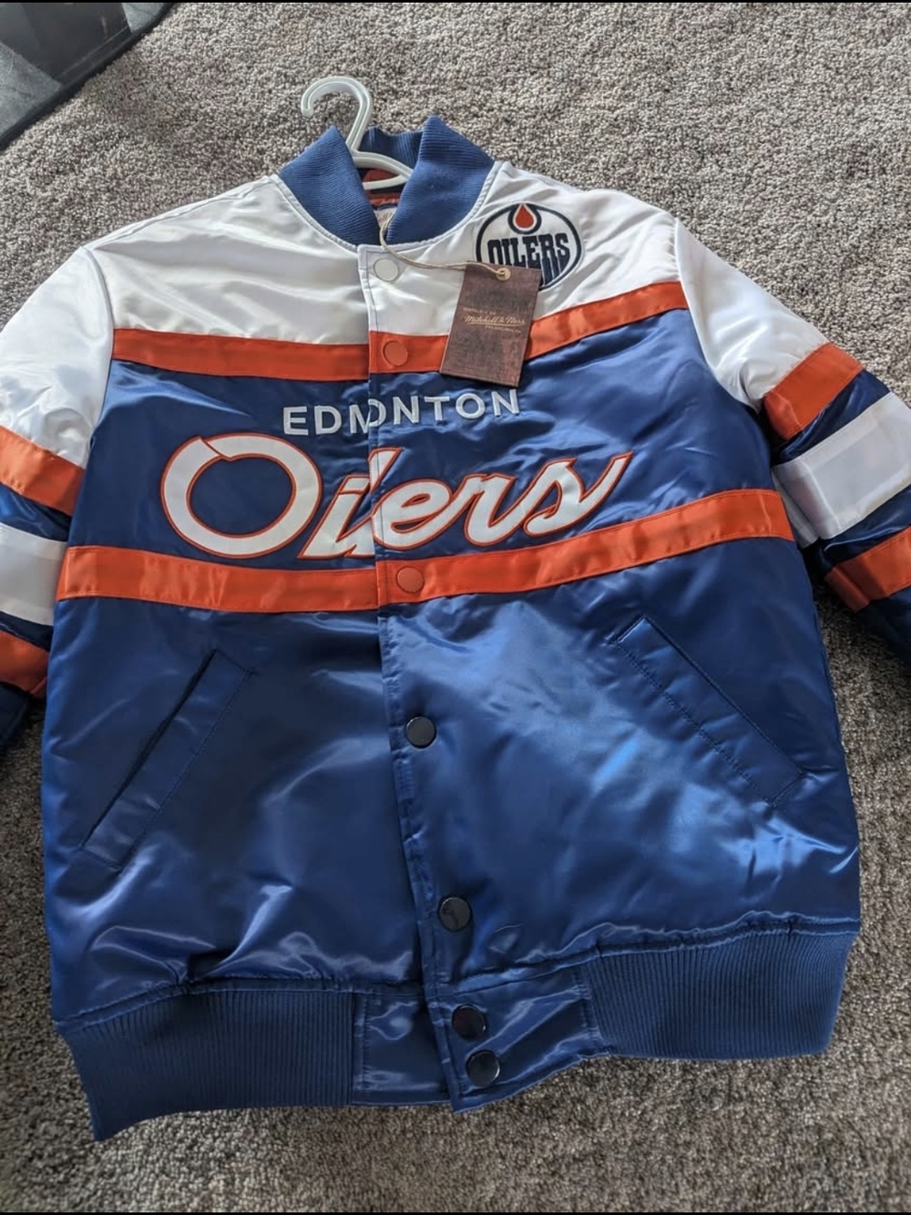 Nwt Edmonton Oilers Satin Team Jacket - Blue & Orange